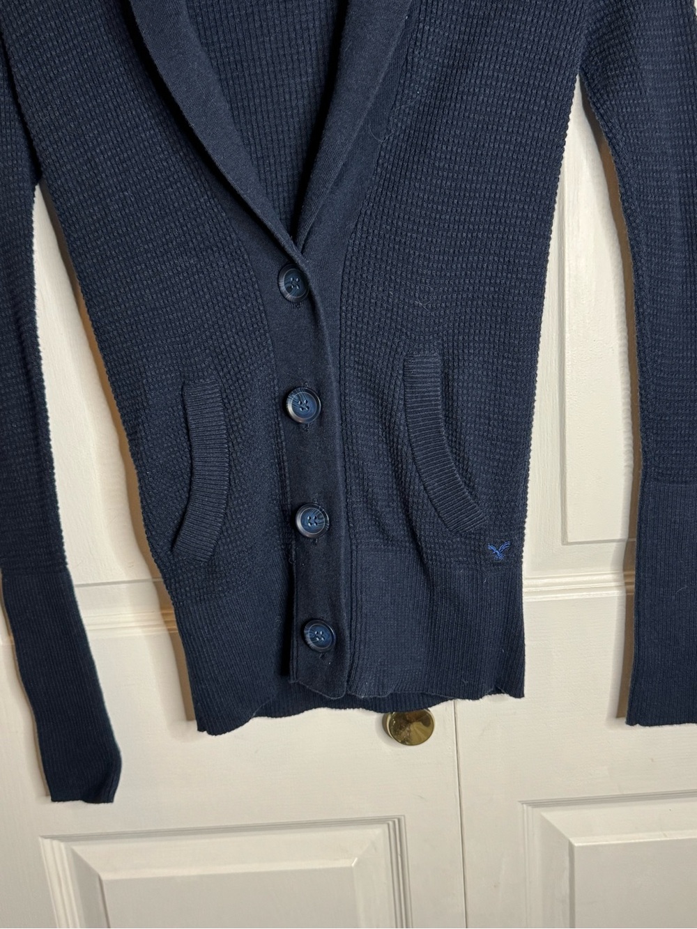 American Eagle Outfitters Navy Shawl-Collar Button Cardigan - Picture 3 of 12
